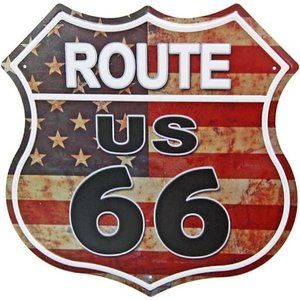 US Route 66 Signs Vintage Metal Road Signs Wall Decor (US Flag Road Street Sign)